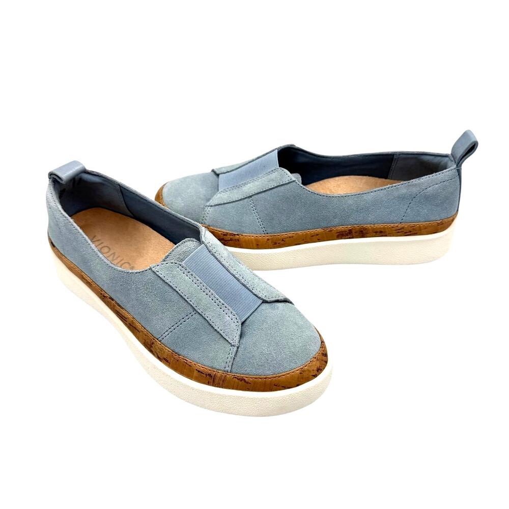 Vionic Levy Women's Blue Suede Leather Slip On Comfort Sneakers Coastal Grandma